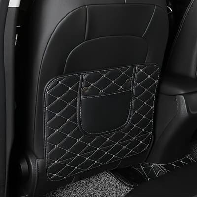 1 pièce Protecteur de dossier de siège auto en cuir PU avec surpiqûres en losanges et poche de rangement latérale - Housse antivol et résistante à la saleté pour tous véhicules Small