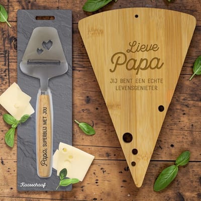 Cheese Lovers Kaasplankje + Kaasschaaf – Bamboe Kaasplank - vaderdagcadeau - cadeau voor papa- borrelplank - cadeau kaasliefhebber - cadeau voor hem