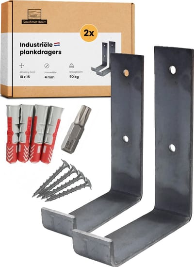 GoudmetHout® Industriële Plankdragers L-vorm UP - 10 cm - Stalen Plankdrager voor Wandschap, Muurrek of Wandconsole - Max 50 kg - 2 Stuks - Zonder Coating