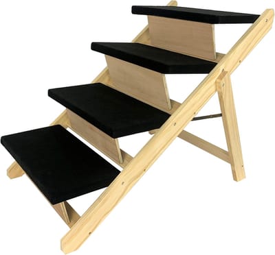 NAIZY Hondentrap, 2-in-1, van hout, opvouwbaar, in hoogte verstelbaar, huisdierentrap met antislip voetmat, voor bed, bank, 100 x 47 x 63 cm