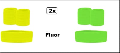 2x Zweetbandjes set fluor geel en fluor groen 3-dlg- merk PXP - sport zweetband thema feest optocht festival