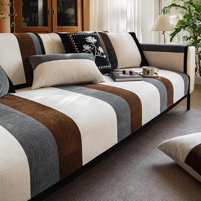 Housse de Canapé Chenille Motif Rayures Color Block Moderne Épaissie Coussin de Canapé pour Salon Fixe Antidérapant Housse Protectrice de Canapé 70x70cm 1pcs