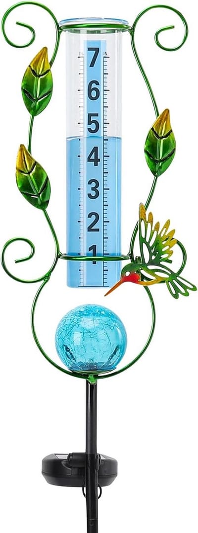 Grote Regenmeter voor Buiten met Decoratieve Kolibrie en Zonnelamp, Vorstbestendig