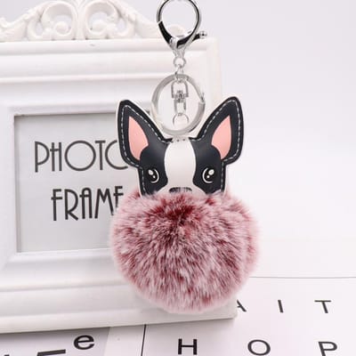 PU Leer Franse Bulldog Sleutelhanger Creatief Schattige Kleine Hond Pompom Dier Hanger voor Vrouwen Tas Auto Sleutelhanger gray