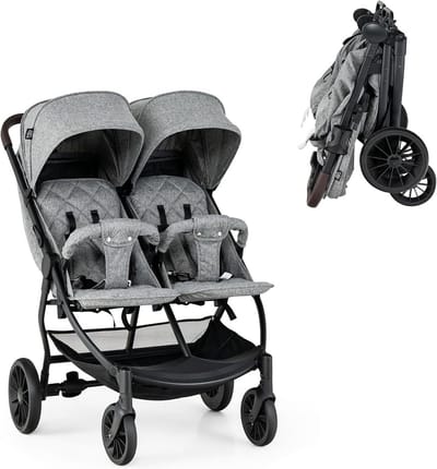 Comfortabele Dubbele Kinderwagen Naast Elkaar Lichtgrijs - Opvouwbaar en Verstelbaar