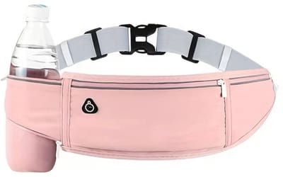 Roze sport heuptas unisex running belt hardloop heuptas hardloopband met verstelbare tailleband ritsvak reflecterende details en waterfles houder geschikt voor telefoon sleutels pasjes en 500 ml fles voor hardlopen fitness wandelen