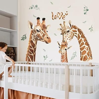 PromoHome Jungle Dieren Giraffe Muurstickers Safari Dier Giraffe en Bladeren Muurtattoo Baby Kinderkamer Babykamer Slaapkamer Wanddecoratie Set van 2 Vellen