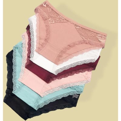 Moonflame 5 Stuks Ondergoed Meisjes Lage Taille Katoenen Slipjes Sexy Kant Dames Panty's XL(60-70kg)&5pcs white