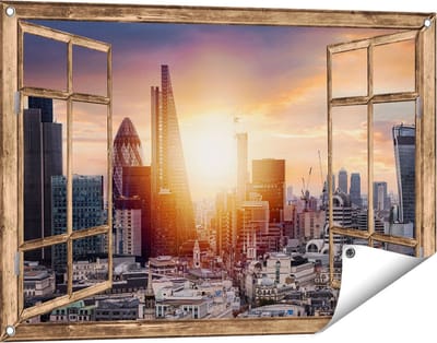 Gards Tuinposter Doorkijk Londen Stad bij Zonsopgang - 90x60 cm - Tuindoek - Tuindecoratie - Wanddecoratie buiten - Tuinschilderij
