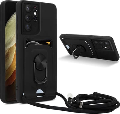 Cadorabo Telefoonketting Hoesje met standfunctie geschikt voor Samsung Galaxy S21 ULTRA in ZWART - Siliconen beschermhoes met verstelbare koordband
