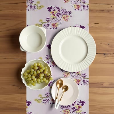 ABAKUHAUS Orchideeën-tafelloper – 40x225 cm – Polyester, poederroze crème