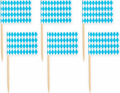 Oktoberfest Kagevlaggetjes Blauw/Wit - Globos - 50 Stuks - Beierse Vlaggetjes - Taart & Feestversiering