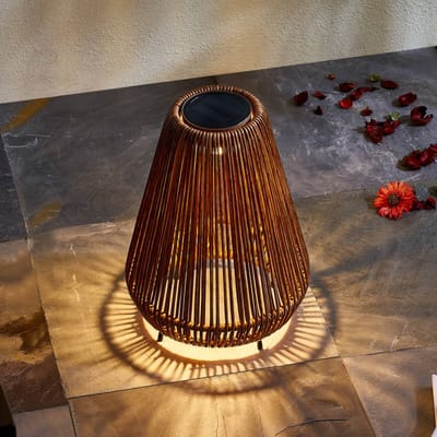 Lindby - Solar buitenverlichting- met dimmer - 1licht - Rotan - H: 37 cm - donker hout - Inclusief lichtbron