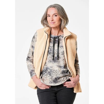 Teddy vest met opstaande kraag - beige - Gr. 38 van Goldner Fashion