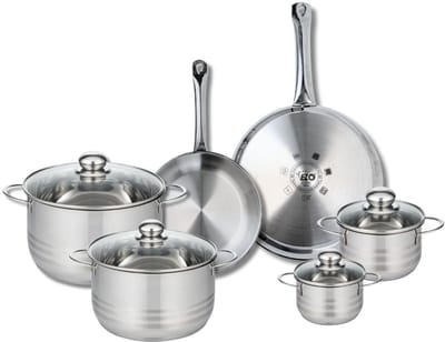 Set van 2 Koekenpannen 24 en 28 cm en 4 kookpotten 12, 14, 20 en 24 cm Elo Profi Brillant