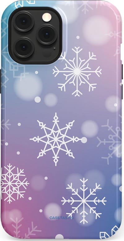 Casetastic hoesje geschikt voor Apple iPhone 12 Pro Max - MagSafe - Dubbellaagse bescherming - Snowy Winter Gloed - Fashion Case - Lila Lichtgrijs Lichtblauw Lichtroze