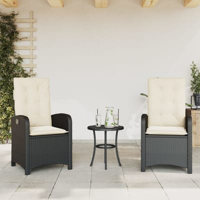 vidaXL - 3-delige - Bistroset - met - kussens - poly - rattan - zwart