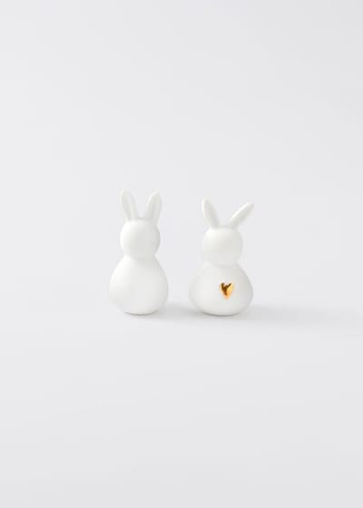 Mini hazen set - Paasfiguren - Lentedecoratie - Twee stuks - Wit