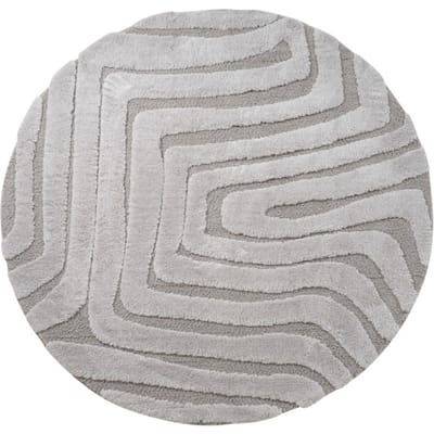 Vloerkleed Lima Beige Rond ø160 cm - Design Hoog-Laag Vloerkleed met Grafisch Lijnenpatroon in Scandinavische / Japandi Stijl