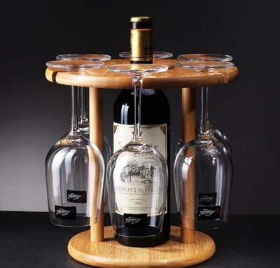 Sense Products - Luxe Bamboe Wijnhouder met Glazenrek – Voor 1 Fles & 6 Wijnglazen