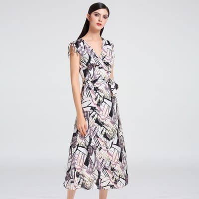 Geometrische afdruk Midi Wrap -jurk