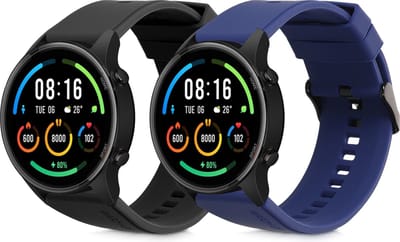 kwmobile 2x horlogebandjes geschikt voor Xiaomi Watch S4/S4 Sport/S3/S2/Watch S1 Active/Redmi Watch 5 Active bandje - Smartwatch bandjes van TPU - Activity tracker horloge band in zwart / donkerblauw