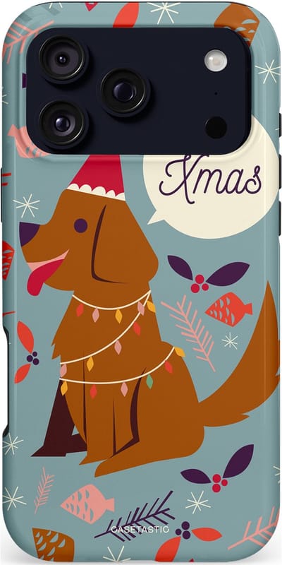 Casetastic hoesje geschikt voor Apple iPhone 17 Pro Max - MagSafe - Dubbellaagse bescherming - Merry Christmas Hond - Fashion Case - Zilver Bruin Saliegroen Rood