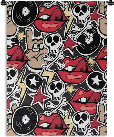 Wandkleed - Wanddoek - Rock - Rock 'n roll - Patroon - Doodshoofd - 90x120 cm - Wandtapijt