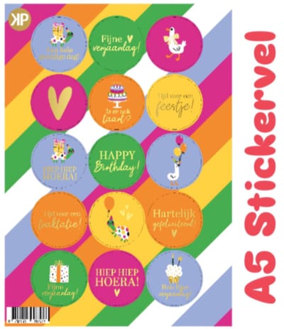 15 luxe Stickers - sluitsticker - stickervel feestje - kinderfeestje - sluitzegels - hiep hiep hoera - gefeliciteerd