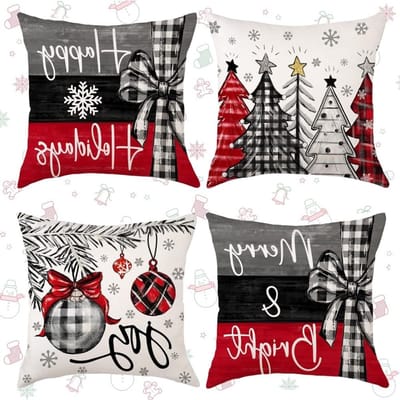 Kerstkussens Set van 4, Decoratieve Kussenhoezen voor de Bank, 45 x 45 cm, Perfect voor de Feestdagen