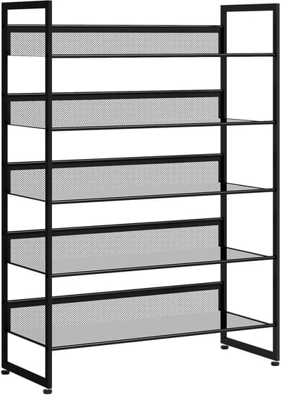 Schoenenrek - 72 x 30 x 102 cm - Smal Staand Rek met 5 Niveaus - Hoog en Compact - Metaal - Zwart