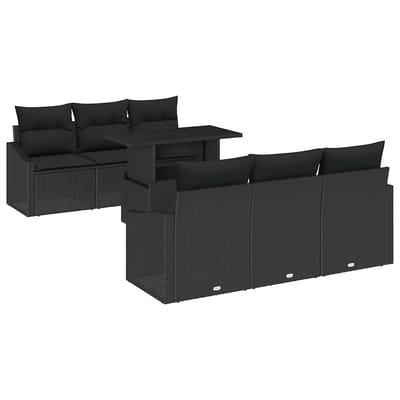 vidaXL - Tuinbank - Set - 7 - st - Zwart - poly - rattan