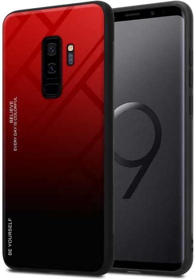 Cadorabo Hoesje geschikt voor Samsung Galaxy S9 PLUS in ROOD - ZWART - Tweekleurige beschermhoes van TPU-silicone Case Cover en achterzijde van gehard glas