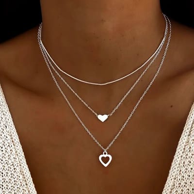 3-delige Halsketting Hartjes Set - Zilver kleurige Dames Kettingen - Minimalistische Ketting met Hart Hangers - Festivals, School, Vakantie of Dagelijks Gebruik - Cadeau Tip Moederdag