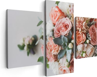 Artaza Canvas Schilderij Drieluik Bloemen In Vaas - Boeket - 90x60 - Foto Op Canvas - Canvas Print