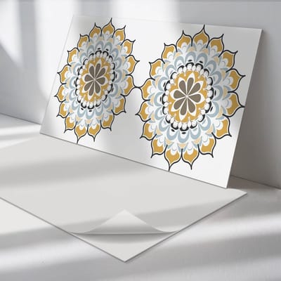 Wallfluent Vinyl Wandpaneel - Mandalapatroon met details PVC Muurpaneel - 120 cm x 60 cm - Beige PVC wandpaneel - 1 stuk - Rechthoekig Wandbekleding Vinyl - Abstractie Wandpaneel - Zelfklevende Wandbekleding - Wandpaneel Keuken en Badkamer