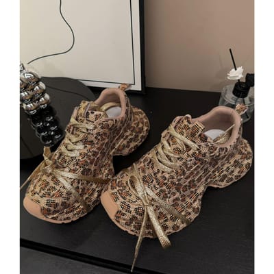 Lente Vrouwen Ins Super Populair Volledig Diamant Bandjes Casual Luipaardprint Goud Niche Ontwerp Knap Water Papa Schoenen 36 black