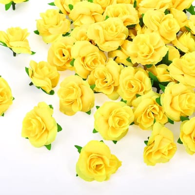 Dailygoods- Kunstbloemkoppen 50 stuks - Gele Rozenkoppen - Zijde/Plastic - Bruiloft/Feest - Decoratie/DIY - Diameter 4 cm - Nep Bloemen