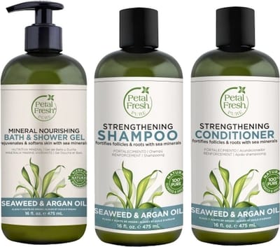 PETAL FRESH - Seaweed & Argan Oil - Bath & Shower Gel + Shampoo + Conditioner - 3 Pak