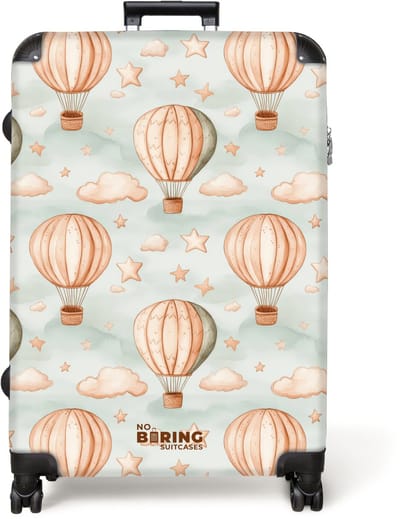 NoBoringSuitcases.com® - Koffer groot - Reiskoffer lichtgewicht - Vintage luchtballonnen in sepia met wolken en sterren - Rolkoffer met 4 wielen - Grote trolley XL - 98 liter bagage