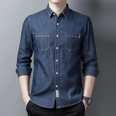 Modieuze Heren Denim Shirts met Lange Mouwen, Lente en Herfst Knappe Casual Strijkvrije Shirts, Jassen, Werkjassen 4XL black