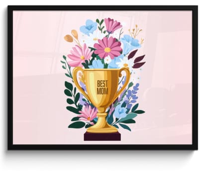 Poster in lijst - Fotolijst 70x50 cm - Posters - Trofee - Best Mom - Bloemen - Kleurrijk - Posterlijst zwart - Decoratie - Wanddecoratie woonkamer - Muurdecoratie slaapkamer