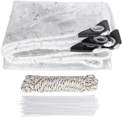 Miryx Afdekzeil - Waterdicht Transparant PVC Zeil - Zeildoek Met oogjes - Weerbestendig - Opvouwbare - Regenhoes voor Tuinmeubilair - 3x3m