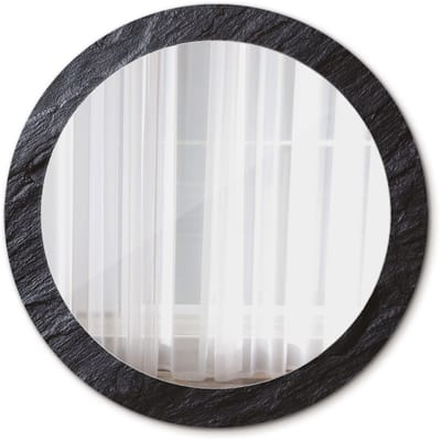 Tulup Spiegel - Ronde Spiegel - Spiegel op gehard Glas - Zwarte steen - Diameter: 80 cm - Stijlvolle spiegel met grafisch motief - Woonkamerspiegel - Inloopkastspiegel - Spiegel voor kantoor of studio - Zwarte - Design Spiegel - Hangspiegel
