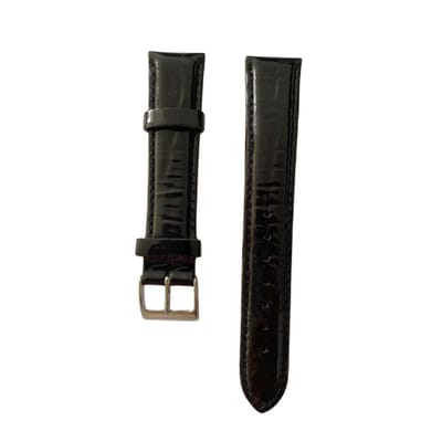 Leren horlogebandje - zilveren buckle - echt leer - glossy black