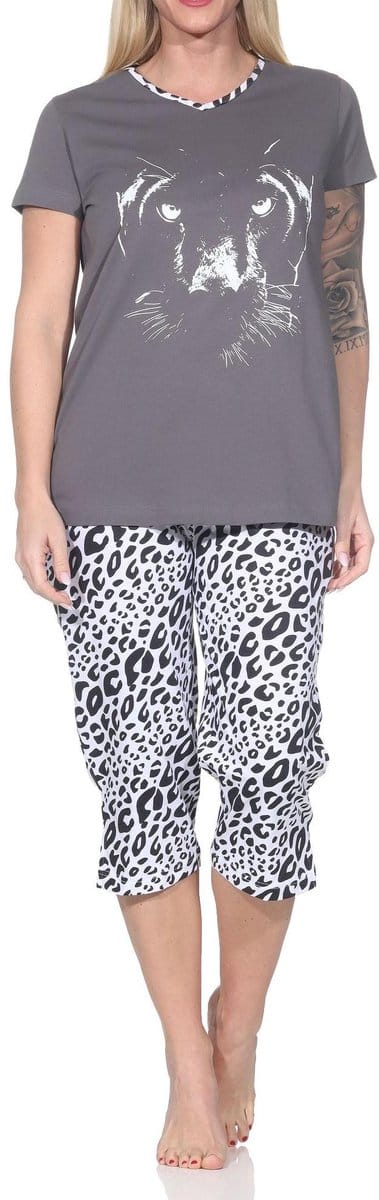 Normann dames capri pyjama korte mouw pyjama met dierenprintmotief – ook in grote maten