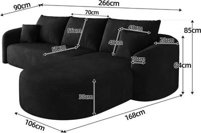 MODENUIT Hoekbank 266 cm - Modulbank Zonder Montage - Voor Woonkamer En Slaapkamer - Stof - Zwart