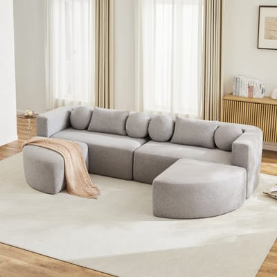 MODENUIT Slaapbank 292 x 165 x 68 cm - Modulair met Slaapfunctie - Woonkamer en Slaapkamer - Chenille Grijs
