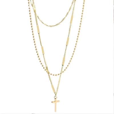 EmmyRovi – Layer Ketting – RVS – Goudkleur – Cross Pendant - Kruis