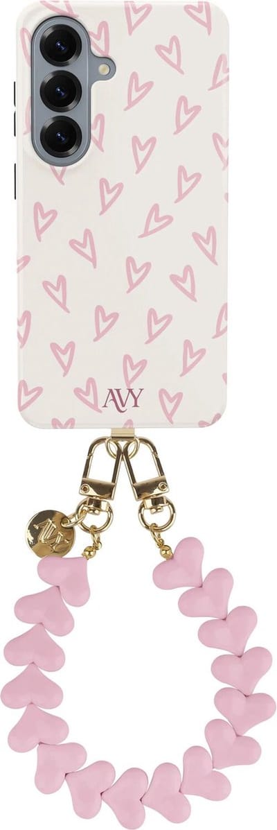 AVY Hoesje Met Telefoonkoord | Geschikt voor Samsung Galaxy S26 | Compatibel met MagSafe & Qi2 | Hard Shell Back Cover | Stijlvol Bijpassend Koord Polsbandje (30CM) | Cupid Hearts
